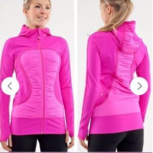 Lululemon Hot Pink Full Zip Rouched Hooded Jacket with Finger holes size 4